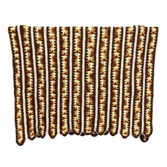 Vintage Crochet 70s Brown Orange Scalloped Hem Decorative Throw Blanket - Picture 4 of 5